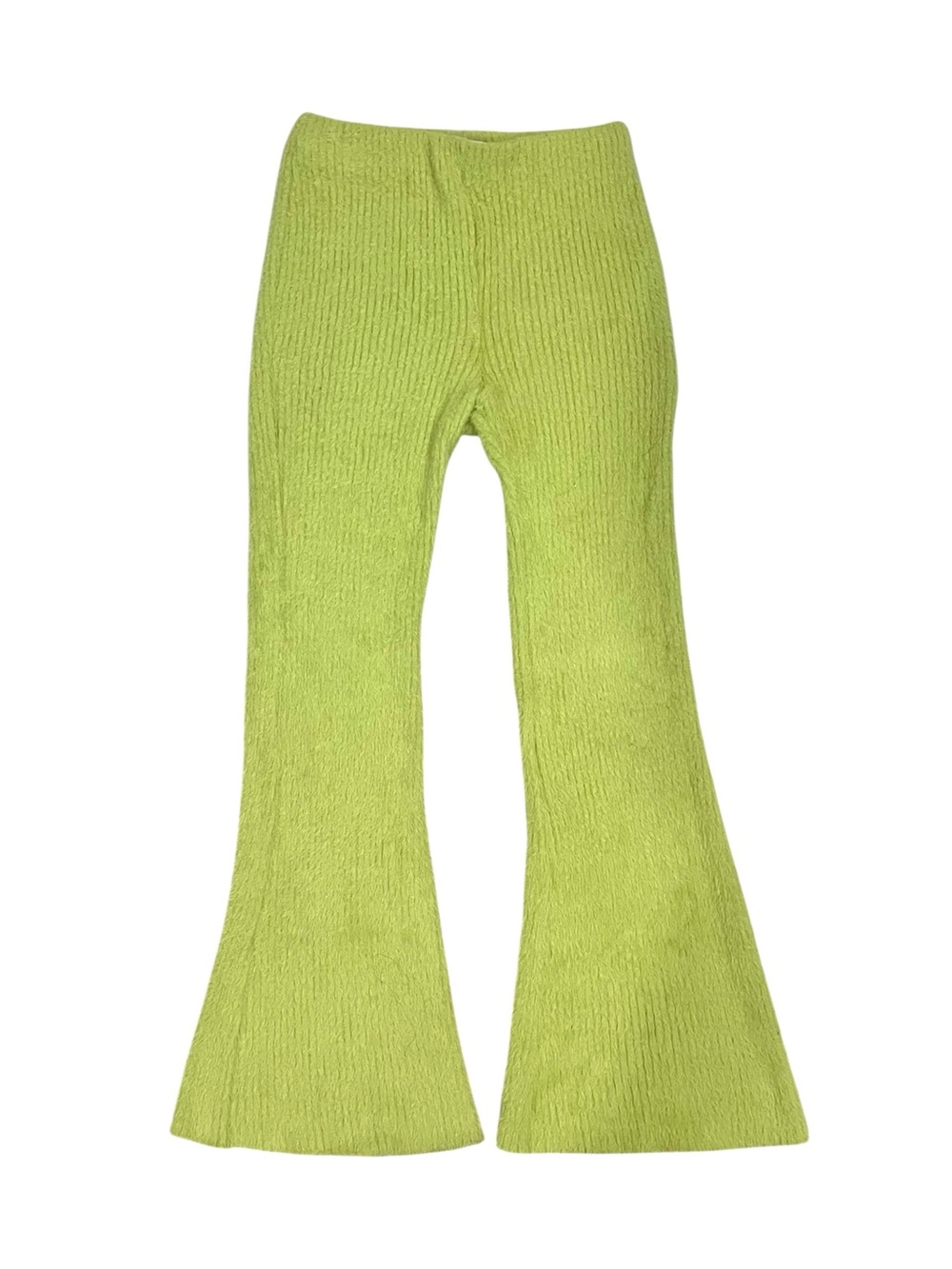 Bershka High Rise Chartreuse Plush Fluffy Wide Leg Flare Festival Co-ord Pants